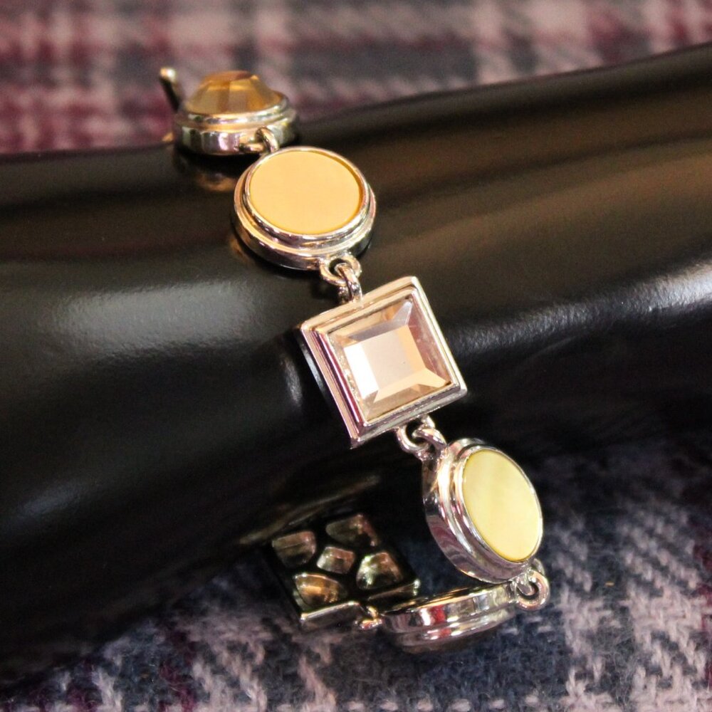 Cookie Lee Mother of Pearl Faceted Glass Link Bracelet